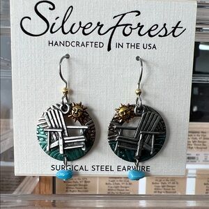 Silver Forest Adirondack Chair Earrings with Sun and Turquoise Accents
